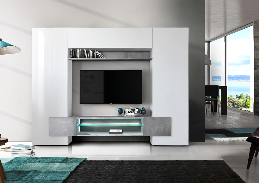 Parete attrezzata Bianco Lucido e Beton