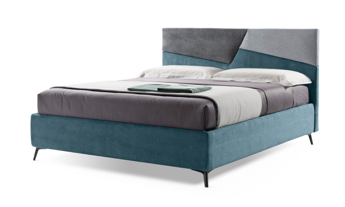 Letto contenitore Fenice in finitura grigio seta, grigio perla e verde oceano