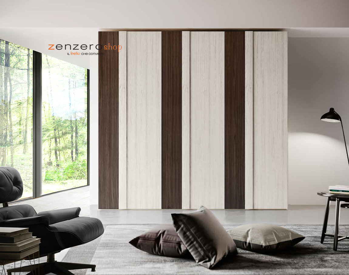 Armadio con 6 ante battenti di alta qualità in finitura Bianco Altea e Noce moro