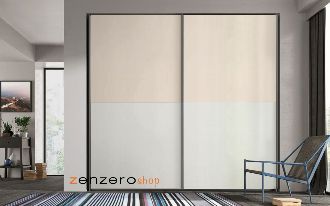 Armadio scorrevole 2 ante H.245 finitura Bianco opaco e Orzo Opaco