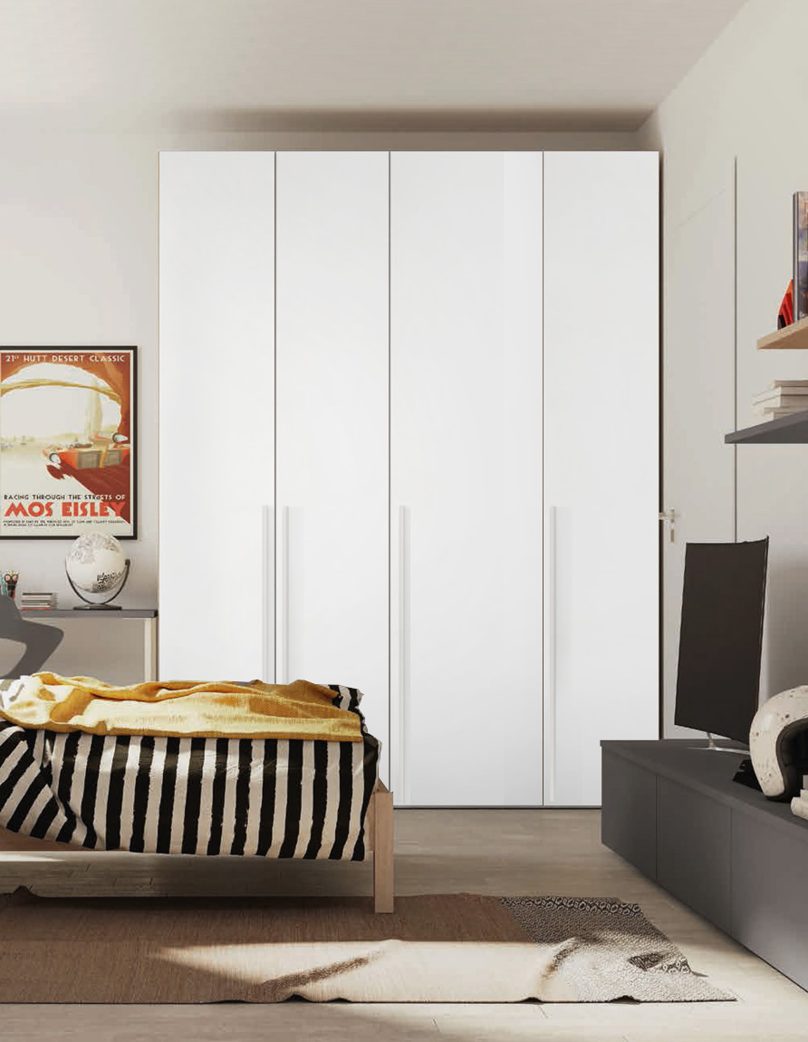 Armadio moderno 4 ante battenti H.257 color Bianco Opaco
