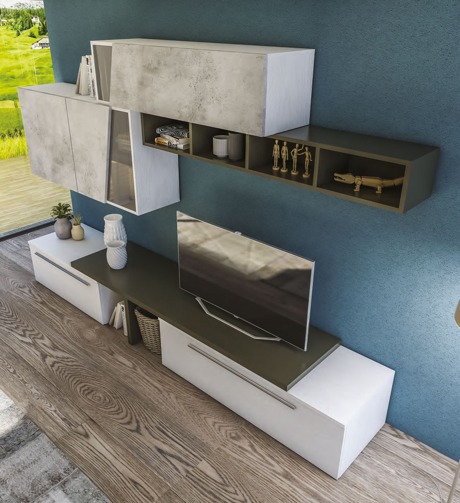 Parete attrezzata di design,  disponibile in diverse finiture, Made in Italy