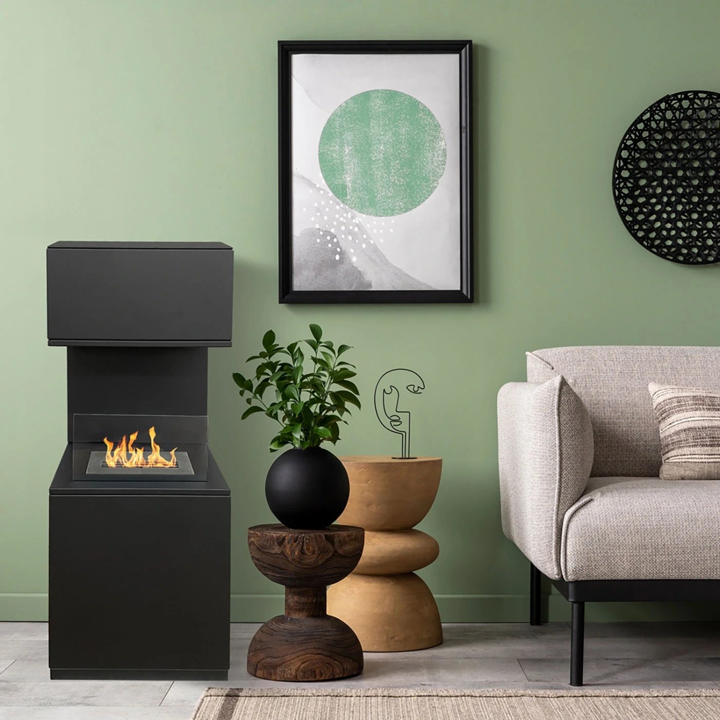 Camino a bioetanolo biocamino da terra, Nero, 40x40x100 h cm Zenzero Shop