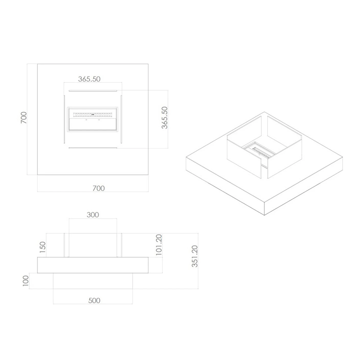 Camino a bioetanolo per interno, Nero, 70x70x35 h cm Zenzero Shop