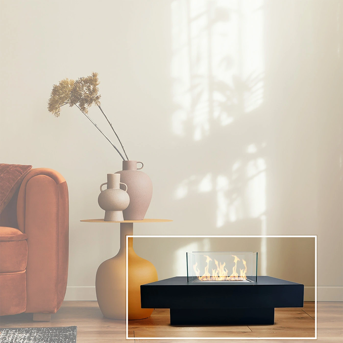 Camino a bioetanolo per interno, Nero, 70x70x35 h cm Zenzero Shop