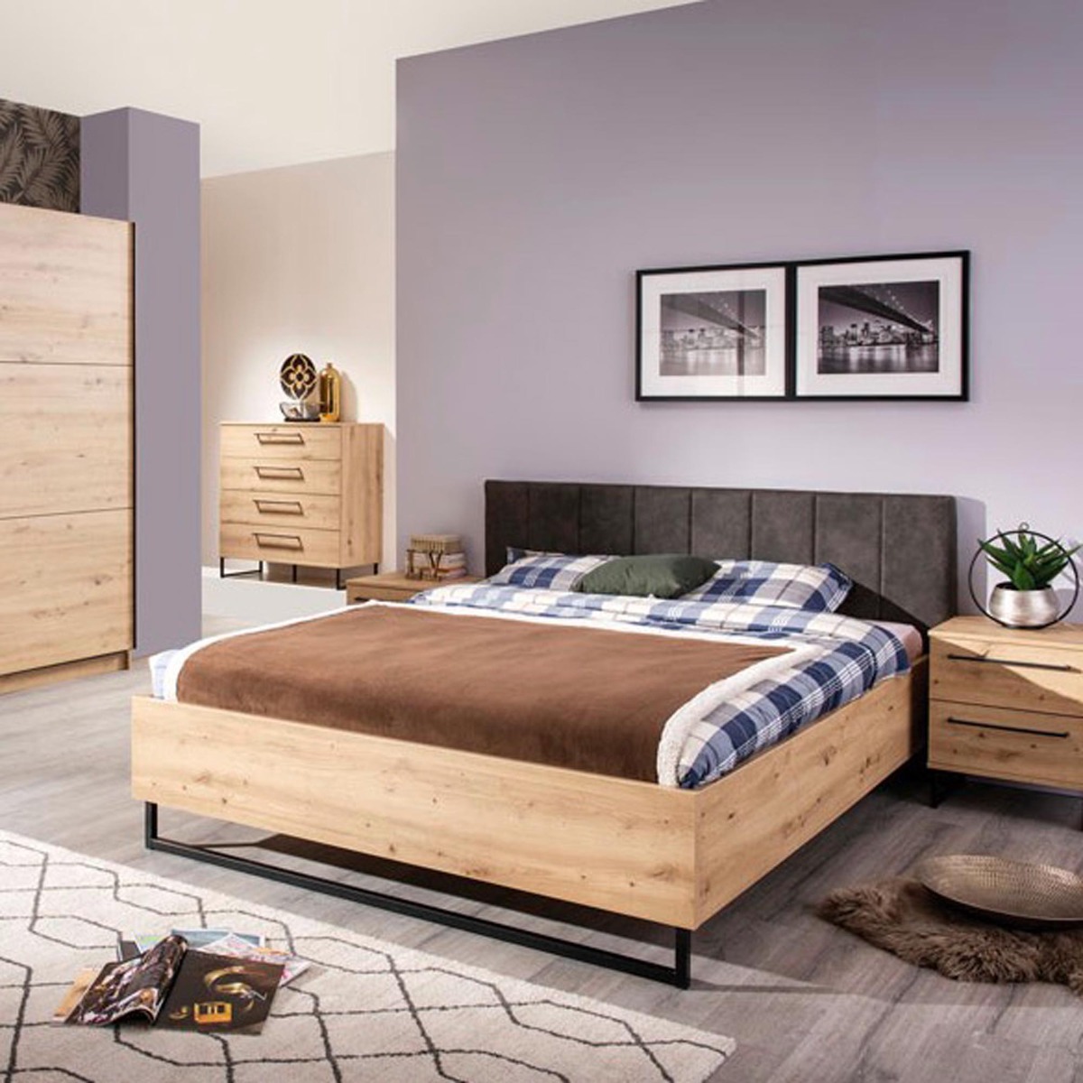 letto moderno legno e ecopelle