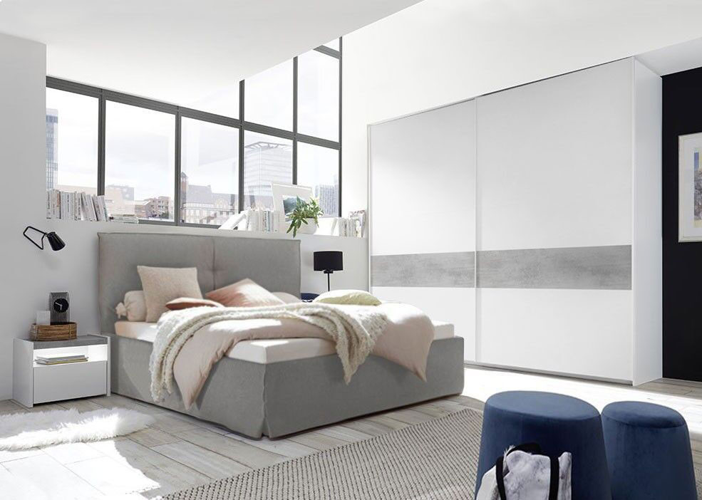 Letto matrimoniale in ecopelle cemento, made in Italy