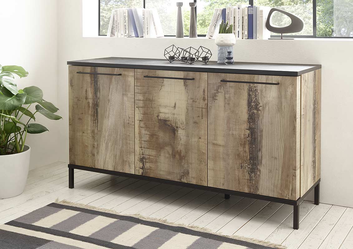 Madia Industry con 3 ante finitura Nero bruciato e Pero