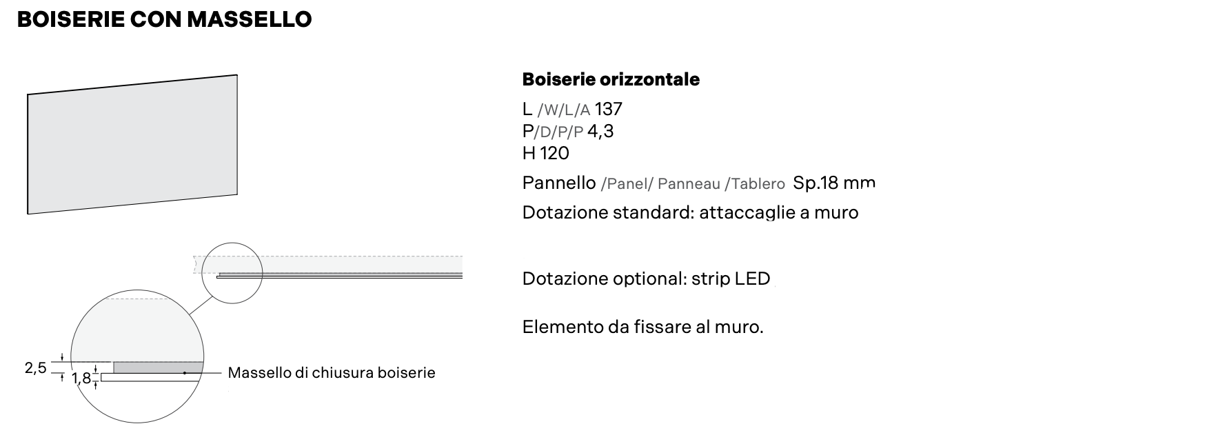 Parete attrezzata moderna, Agave, Cannettato grigio e Orzo, L.271