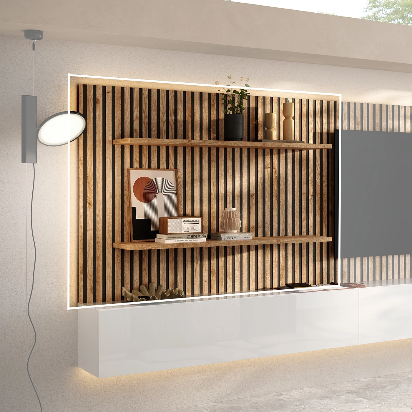 Boiserie con due mensole, L.138 H.100, Cadiz cannettato