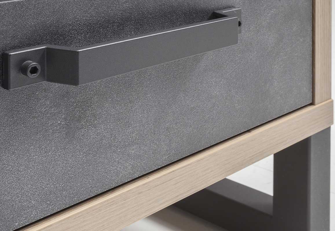 Madia/ comò Industry con 3 cassetti e un'anta in finitura Rovere e Grigio smoke