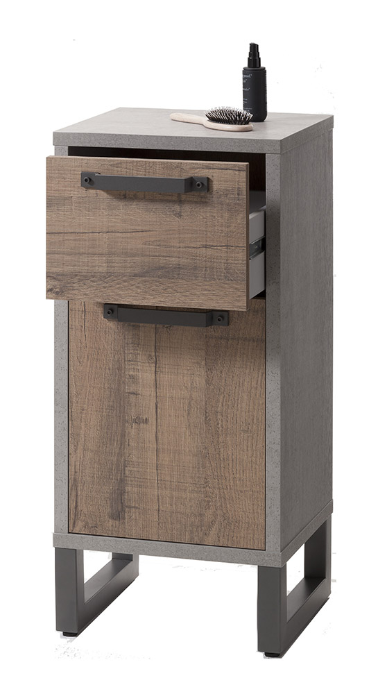 Mobili per bagni industry in finitura Cemento e Rovere invecchiato