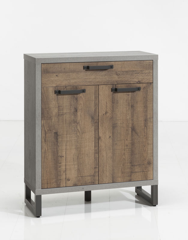 Composizione d'ingresso Industry con Panca e Scarpiera, Cemento e Rovere invecchiato