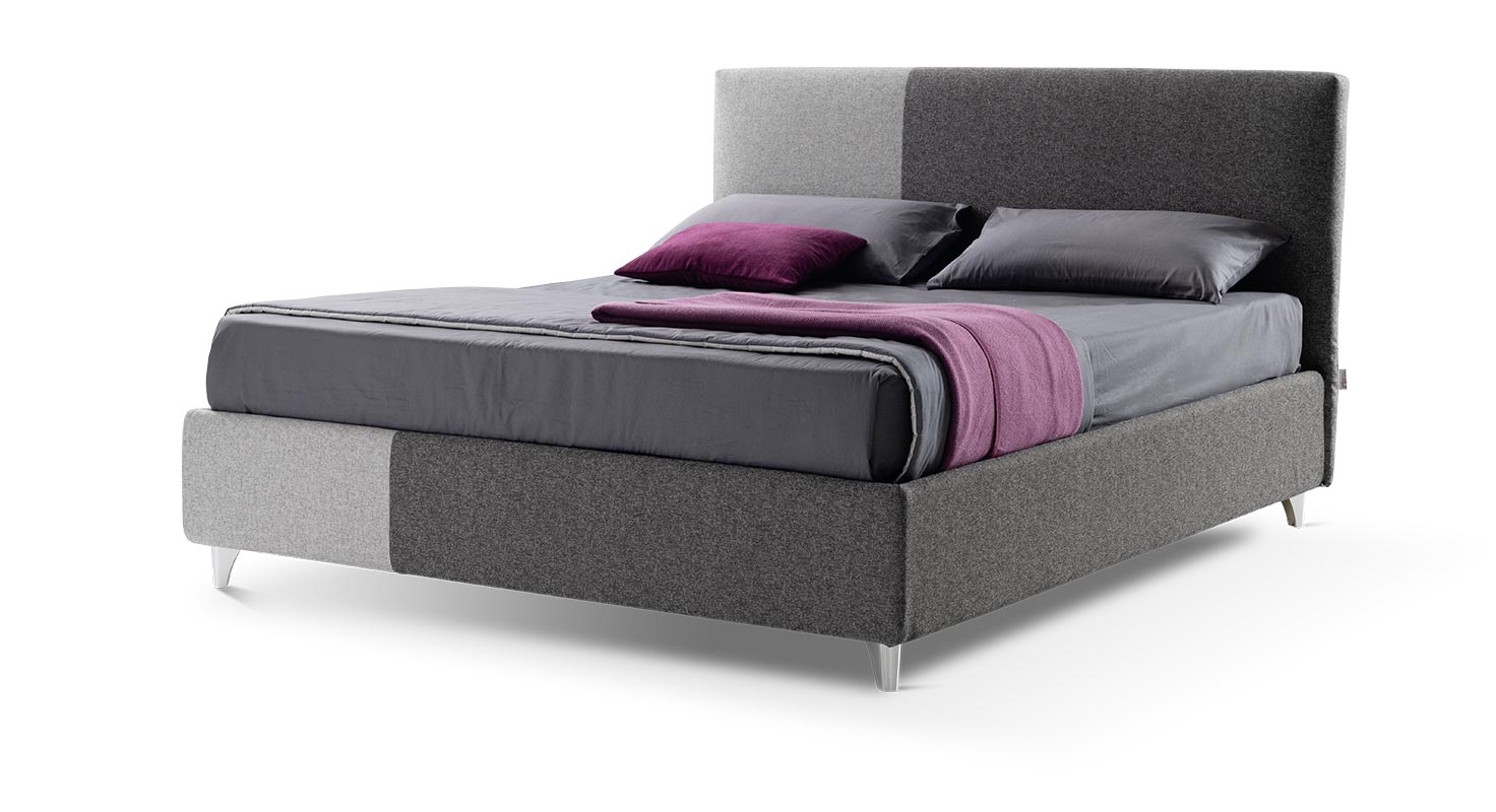 Letto contenitore Sirrah in tessuto in finitura grigio seta ed antracite