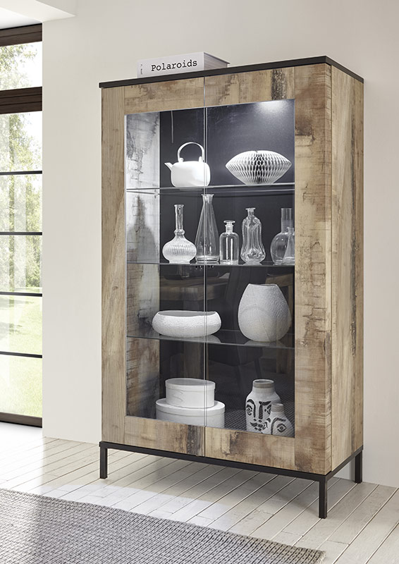 Soggiorno completo Industry in finitura Nero bruciato e Legno