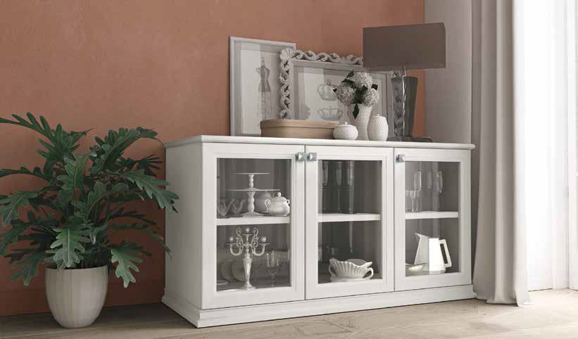 Credenza con vetrina a 3 ante in finitura Bucaneve