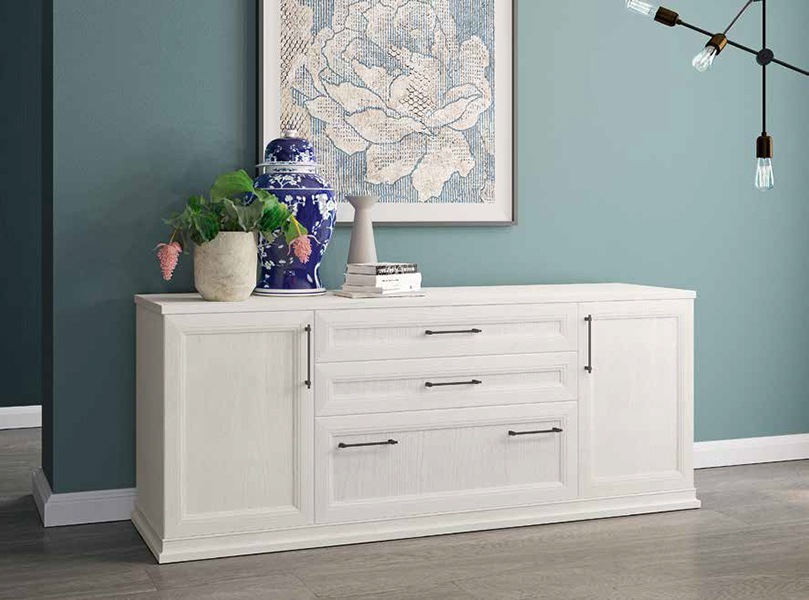 Mobili credenze Classic con 3 cassetti e 2 ante in finitura Bucaneve