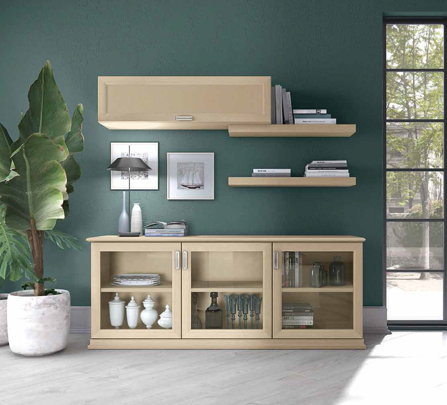 Mobili credenza Classic con 3 ante vetro in finitura Magnolia