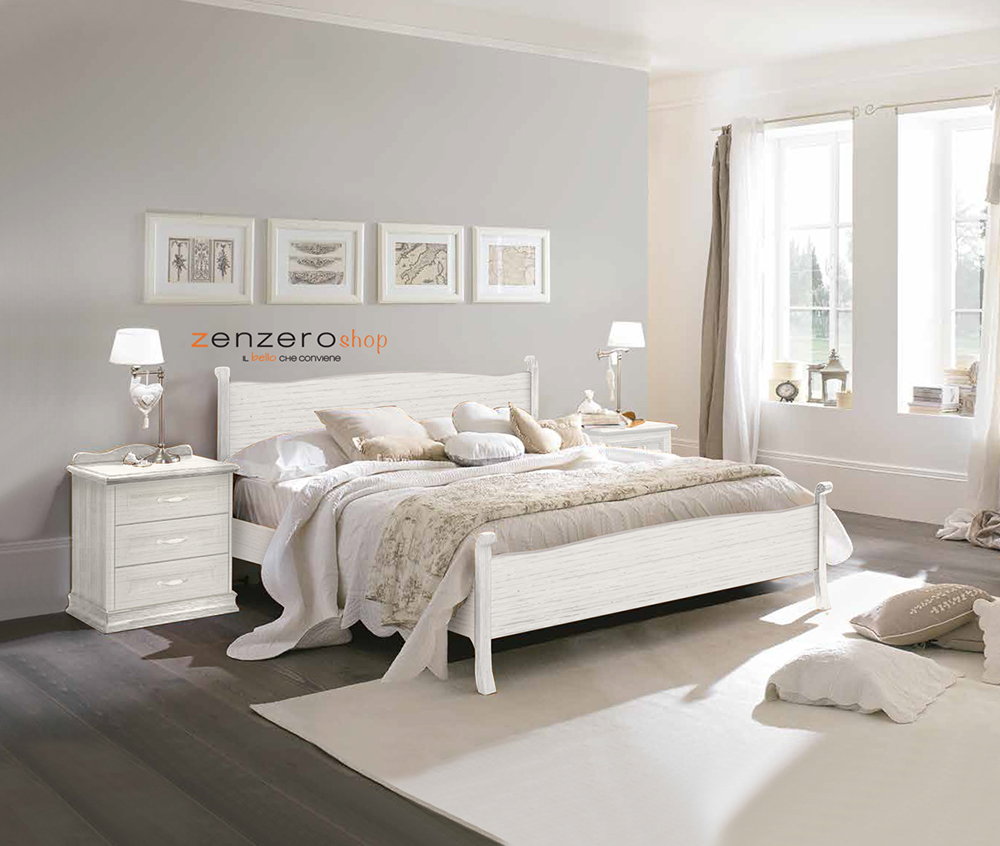 Letto matrimoniale Ariel con testata retrofinita in finitura Bucaneve