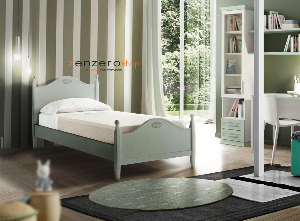 Letto singolo Diana con testata retrofinita in finitura Agave