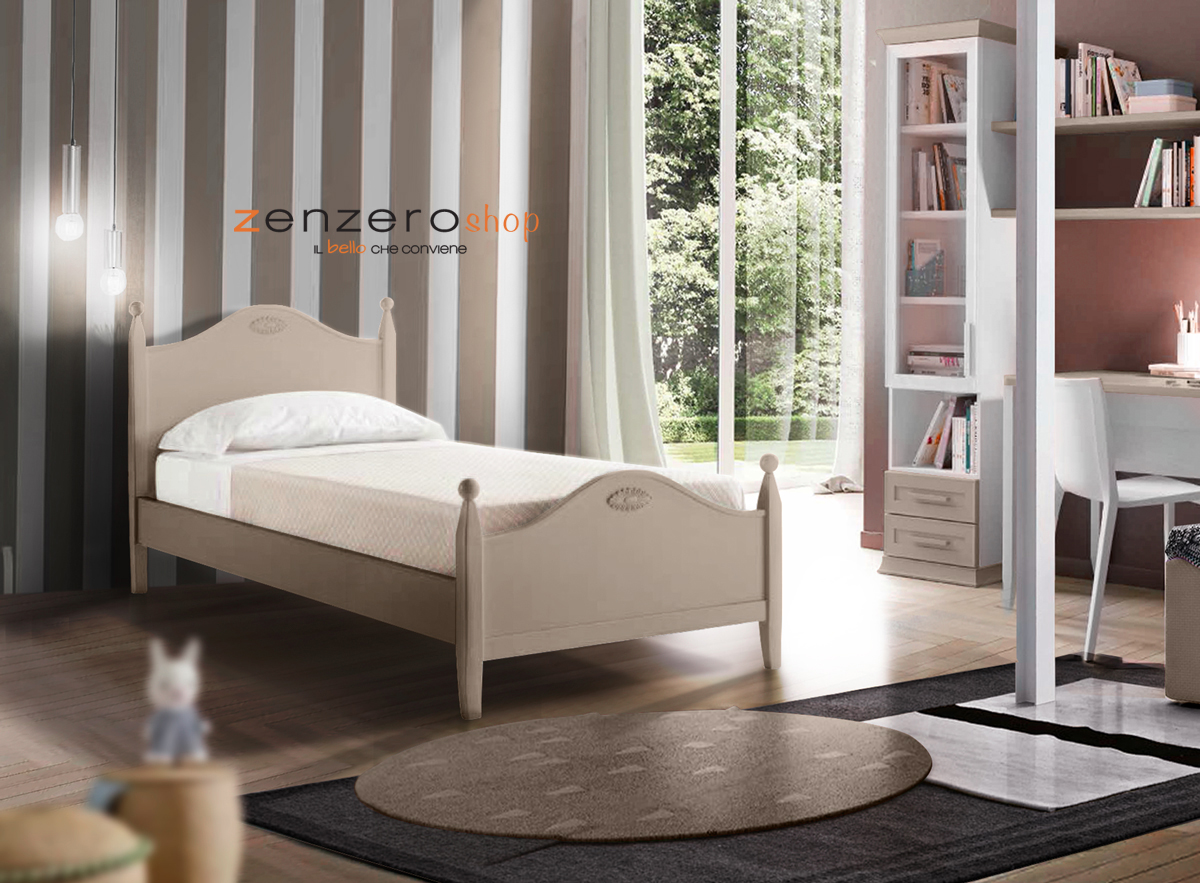 Letto singolo Diana con testata retrofinita in finitura Canapa