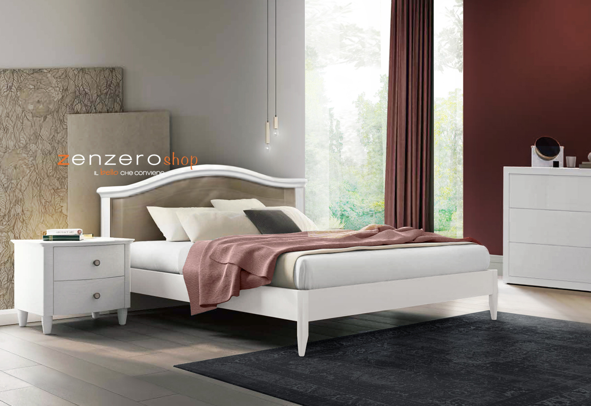 Letto matrimoniale Irina con inserto in ecopelle  in finitura Bucaneve