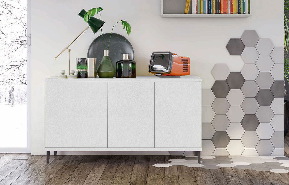 Madia moderna per soggiorno, finitura Cemento Artico con piedini in titanio