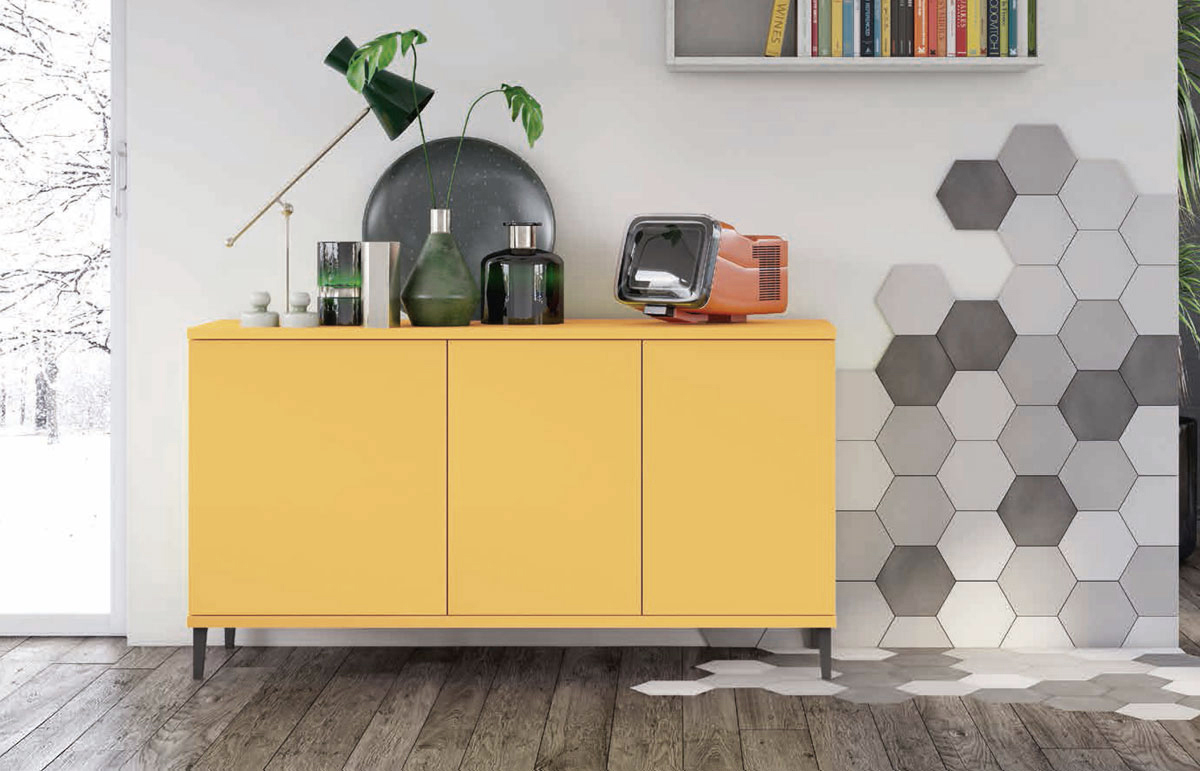 Madia moderna per soggiorno, Miele con piedini in titanio