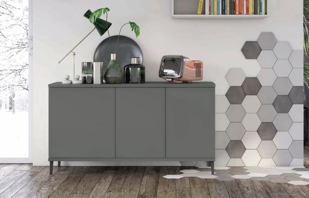 Madia moderna per soggiorno, finitura scocca e piedini Grigio titanio