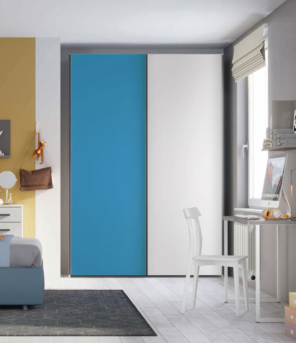 Armadio 2 ante scorrevoli H.225 L.178, finitura Cadaques e Bianco Opaco