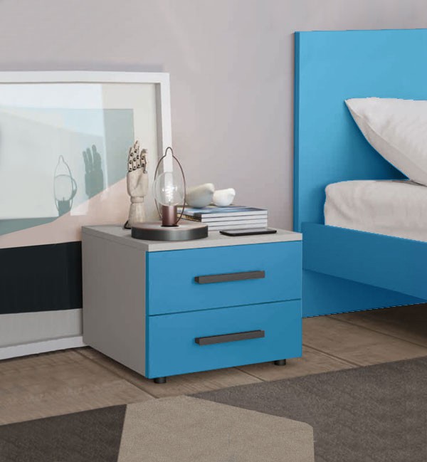 Comodino Master moderno, 2 cassetti, finitura Cadaques e Cemento Artico