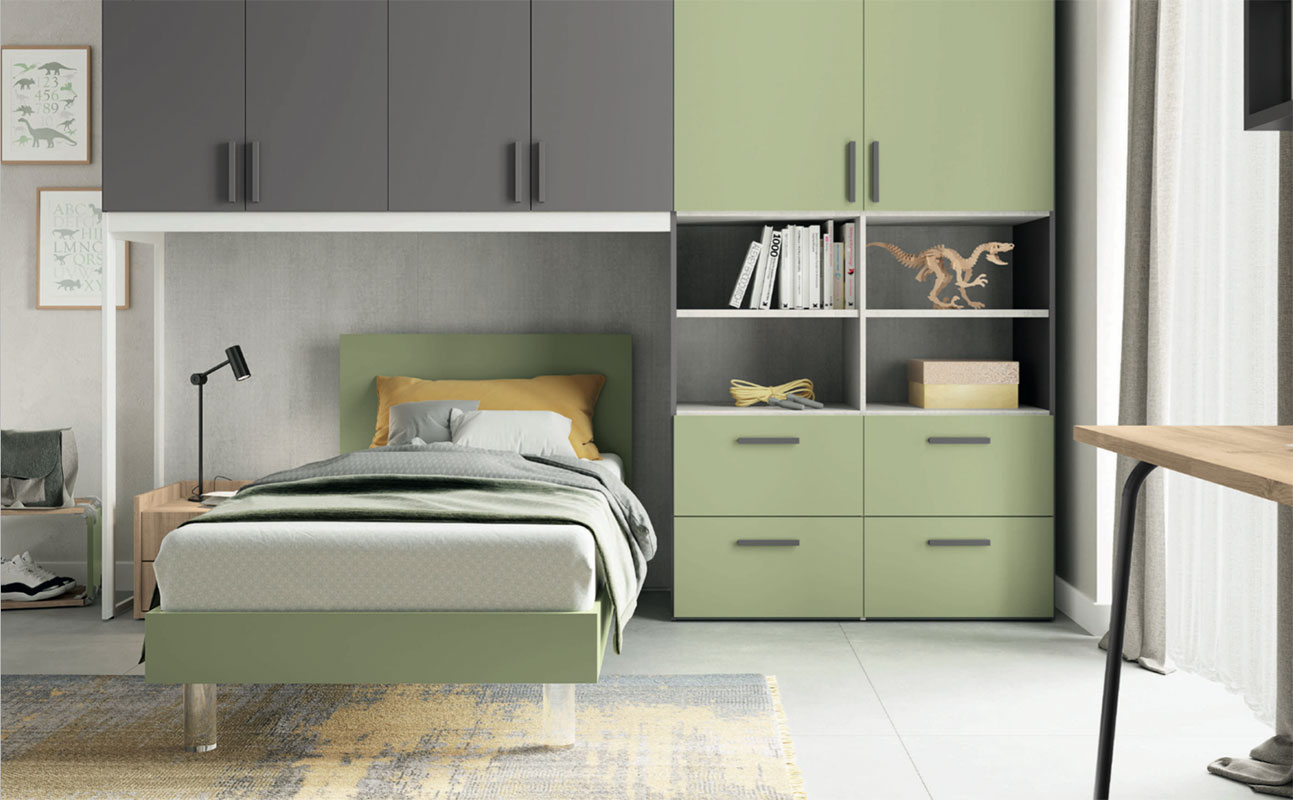 Armadio a ponte con 6 ante battenti in finitura Grigio titanio e Oliva