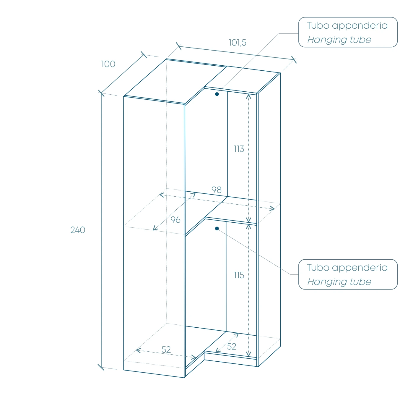 cabina ad angolo a giorno