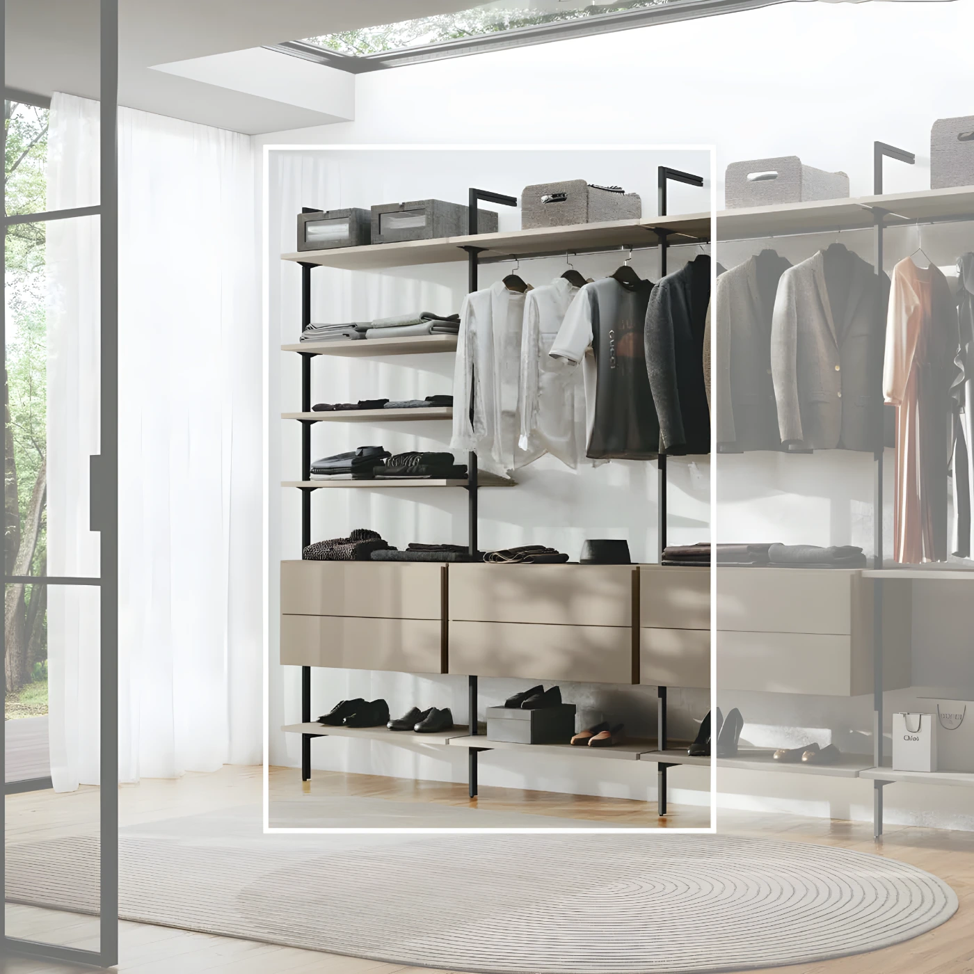 cabina a muro con cassetti