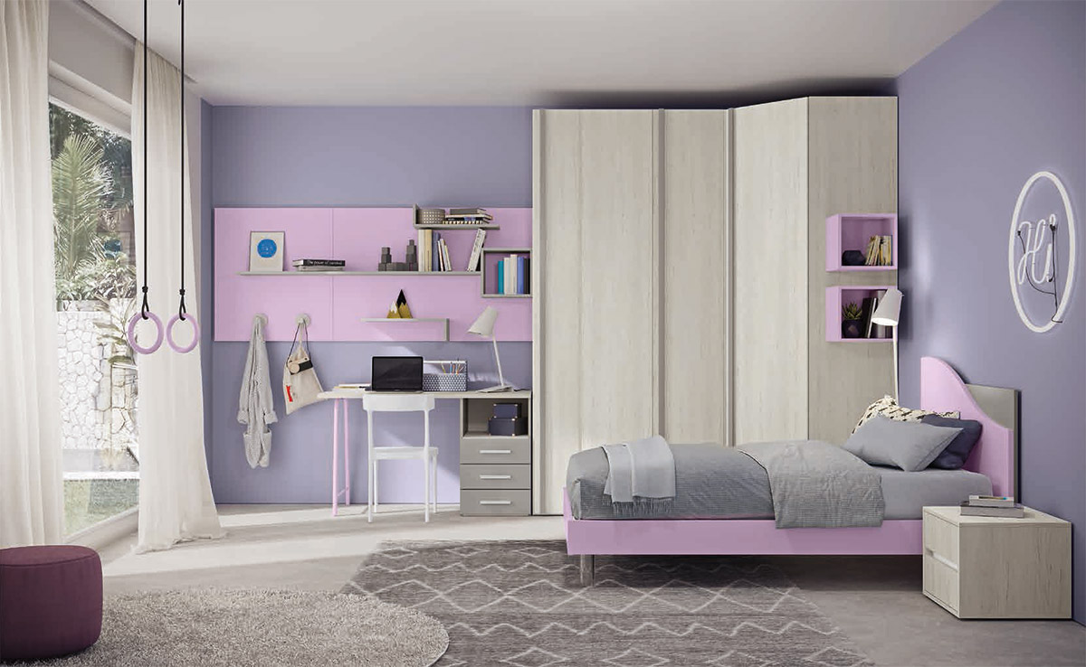 Cabina armadio per camerette, finitura Rovere gesso