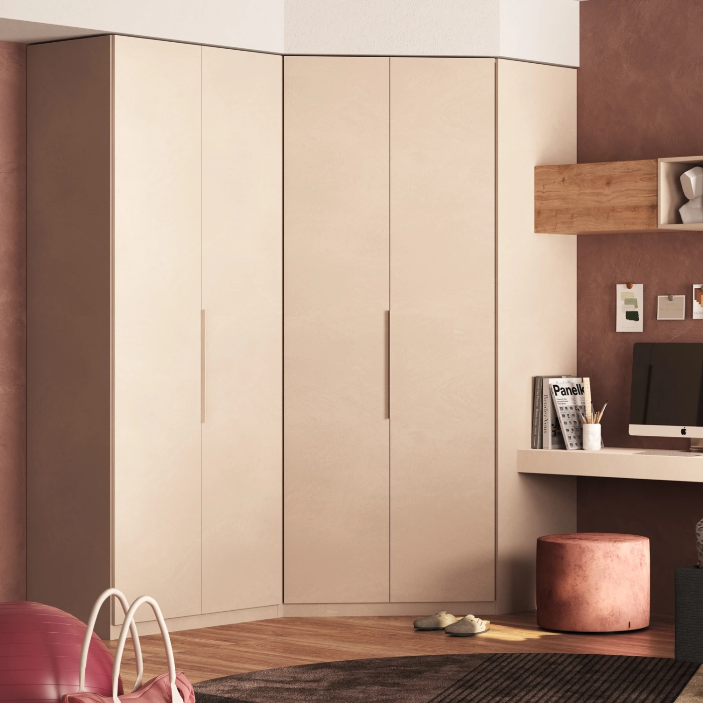 Armadio ad angolo, 4 ante, finitura Cashmere