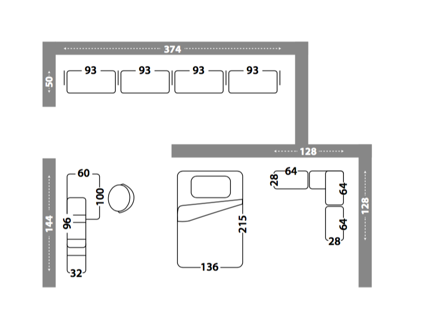 Cabina a giorno per camere da letto, finitura Blu reale e Bianco frassino Zenzero Shop