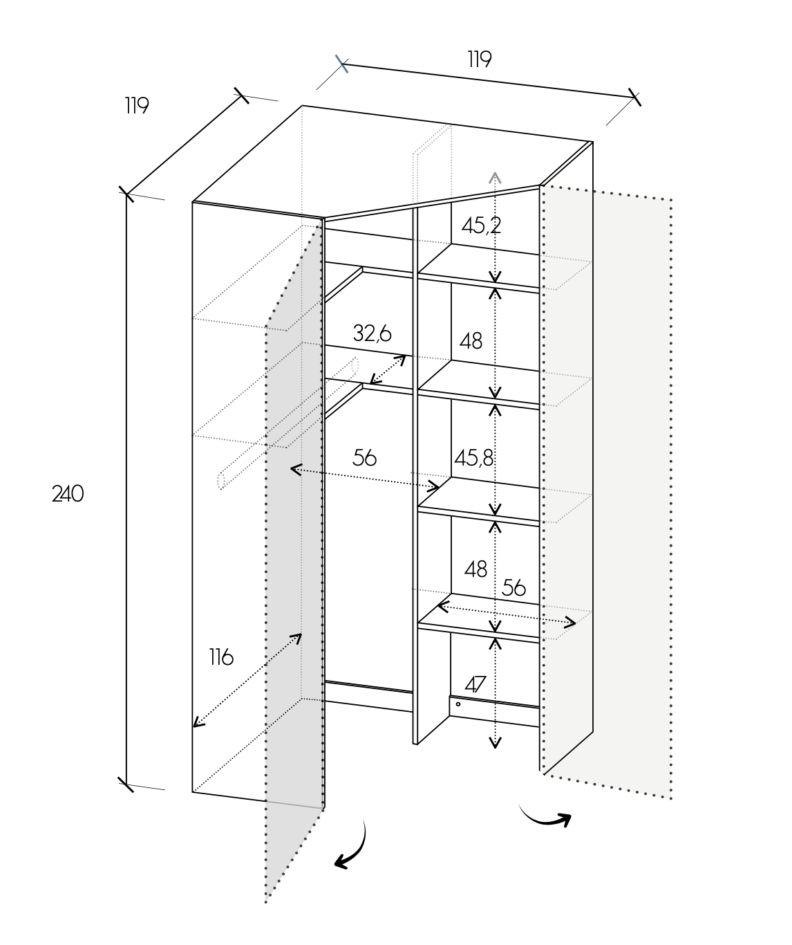 Cabina angolare 2 ante, Cashmere, 120x120