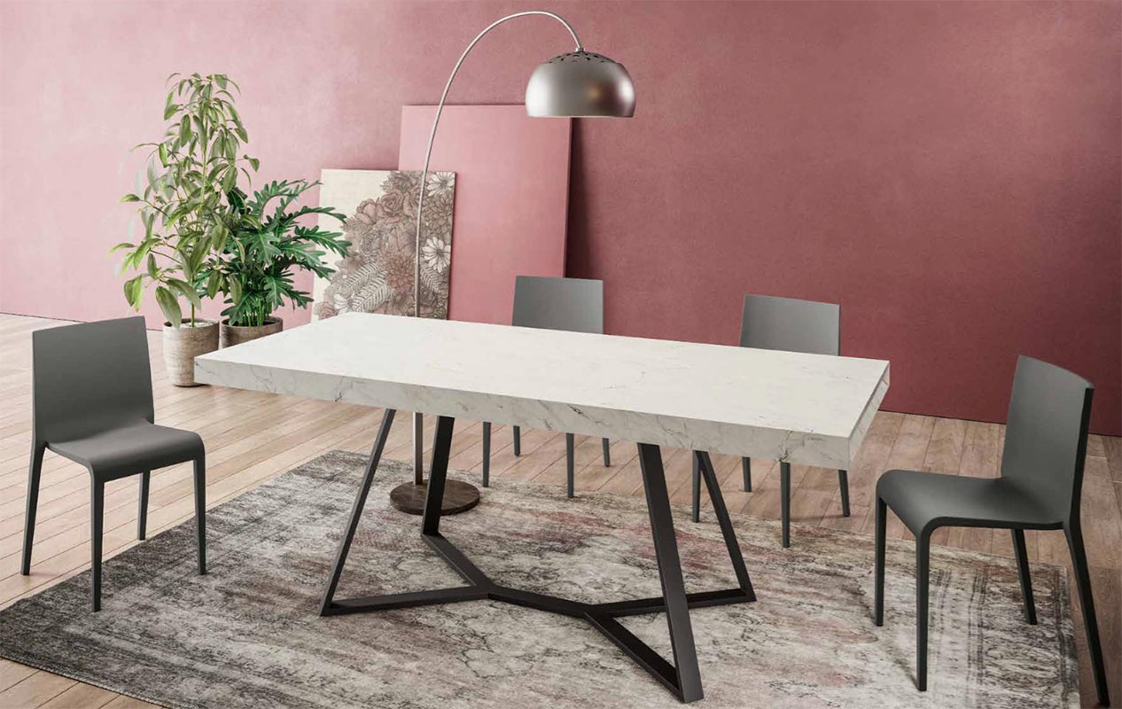 Tavolo moderno allungabile Ambra  in finitura Calacatta e Grigio nero opaco