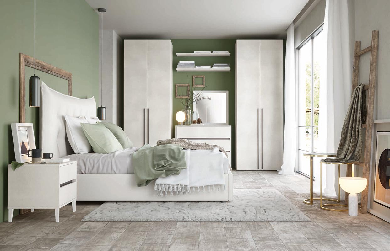 Elegante Comò moderno con piedini in finitura Cemento artico