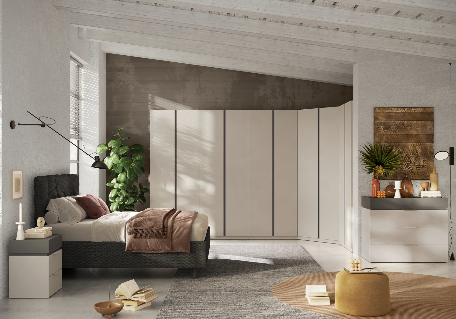 camera da letto grigio scuro