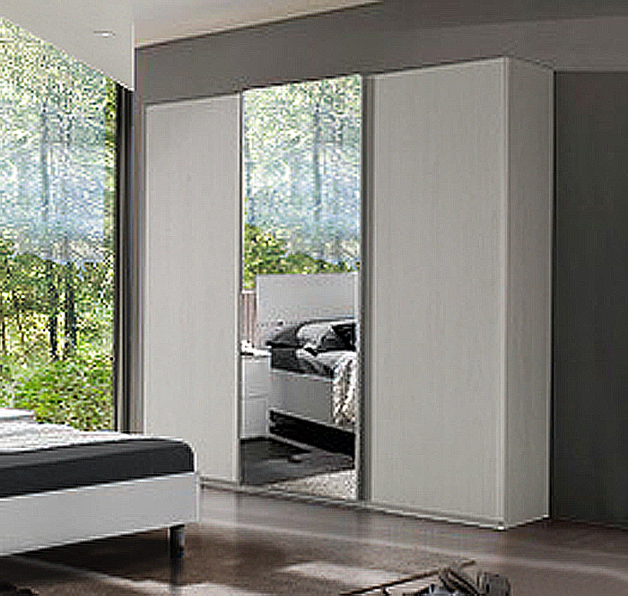 Armadio moderno a 3 ante scorrevoli Bianco Essenza con specchio