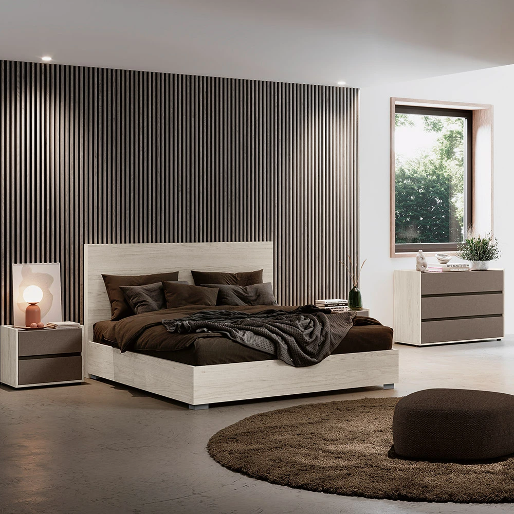 Camera da letto con letto contenitore, Bianco altea e Bronzo