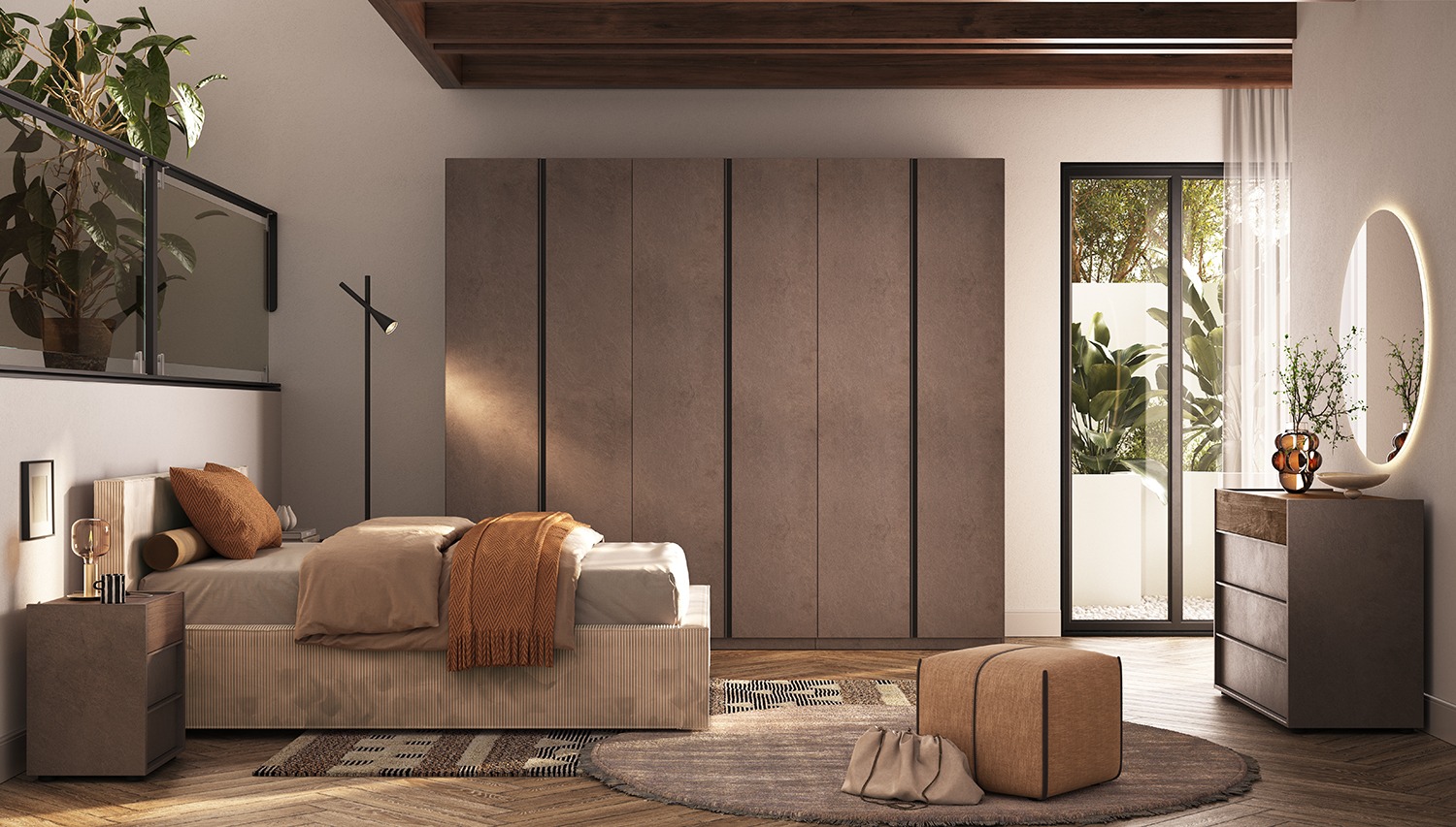 Armadio 3 ante Bronzo, con maniglie Antracite, L.145