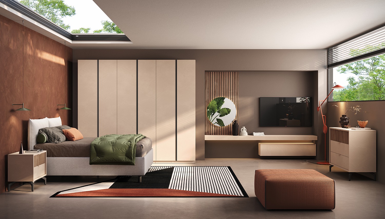 Letto matrimoniale con cuscini, tessuto Bouclè Avorio