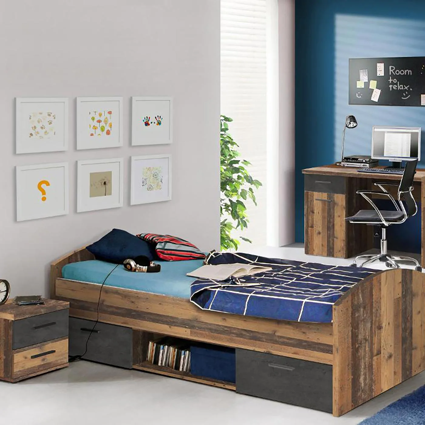 Cameretta da ragazzo moderna in finitura Rovere invecchiato e Ossido