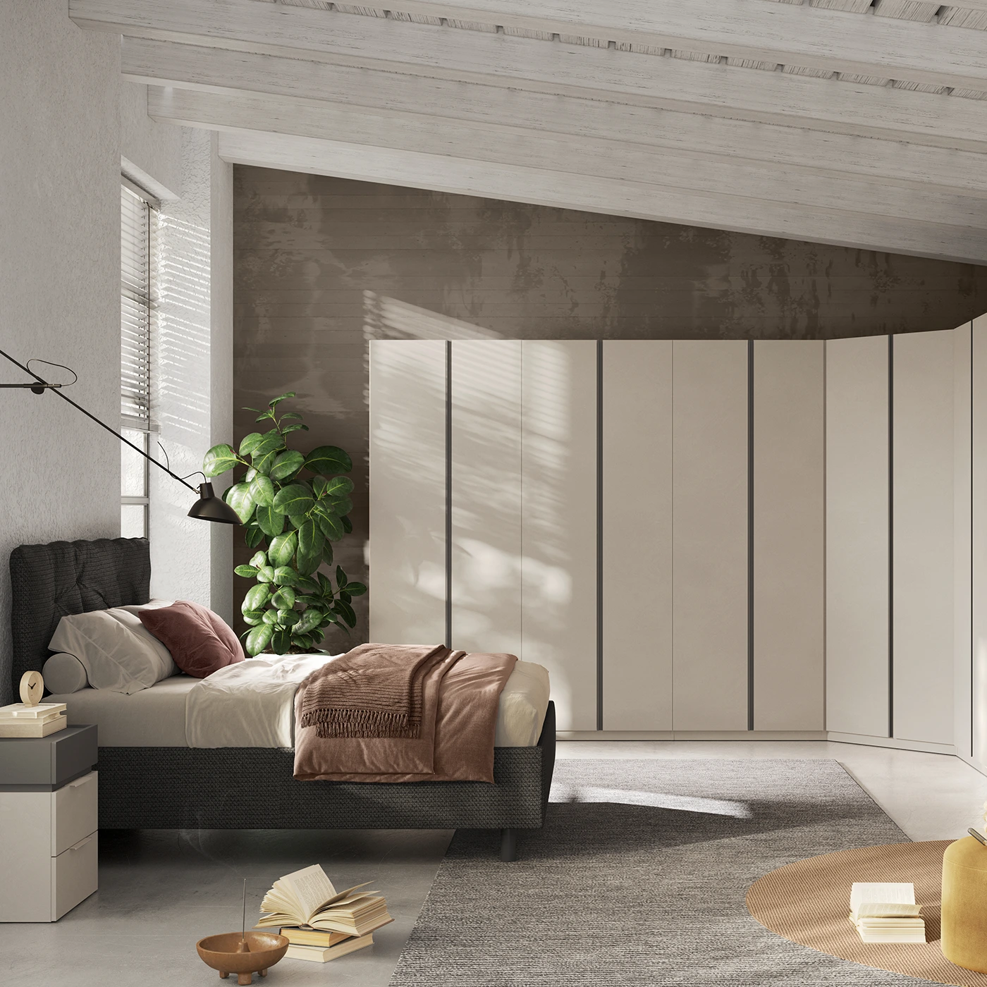 camera da letto grigio scuro