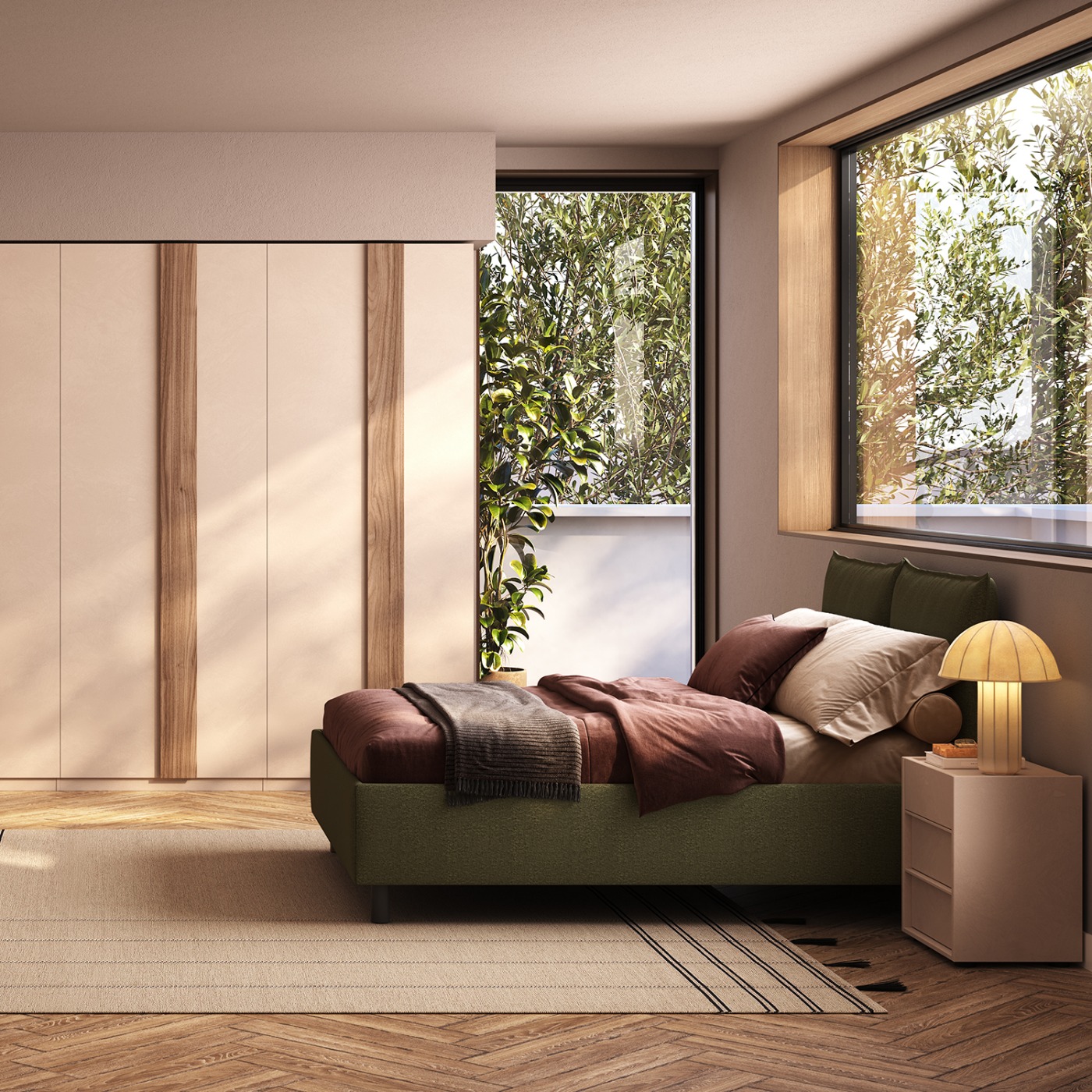 camera completa con letto verde