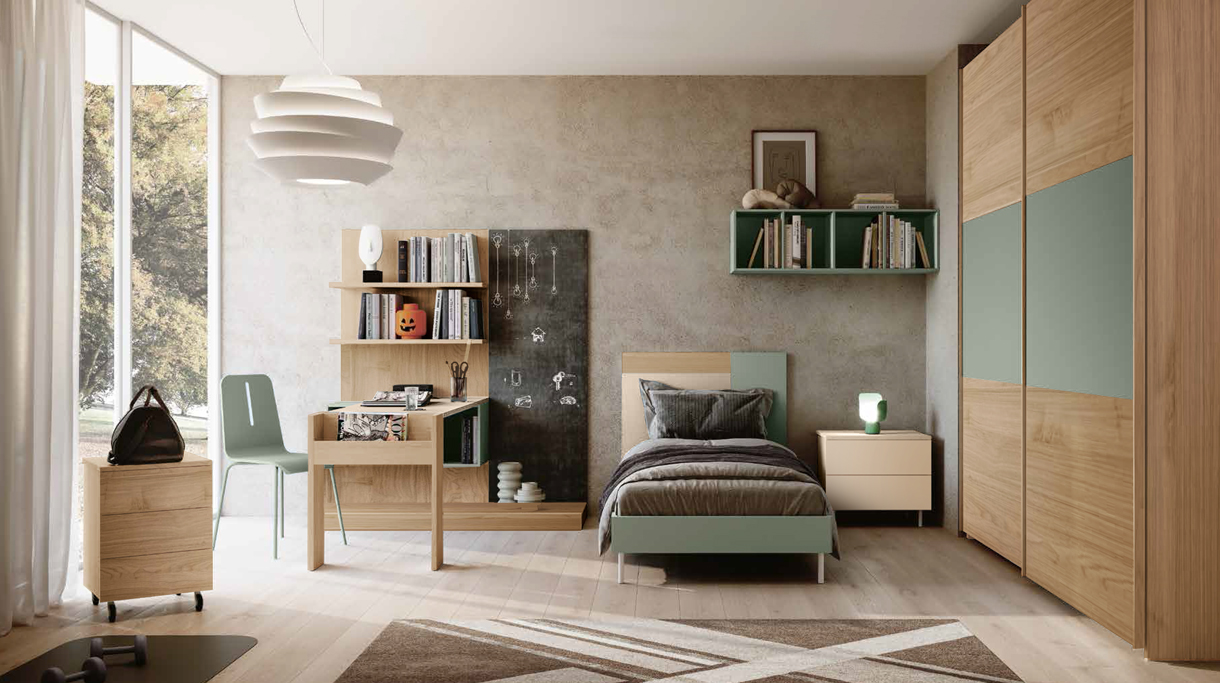 Camera ragazzi scontata, finitura Noce biondo, Orzo e Agave