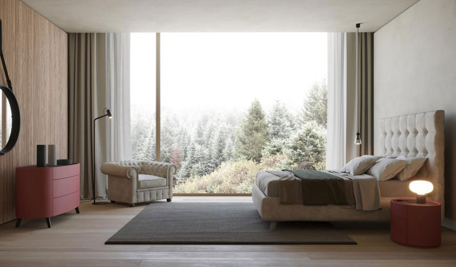 Coppia di comodini di design finitura nobilitato Teak e laccato opaco Porpora 